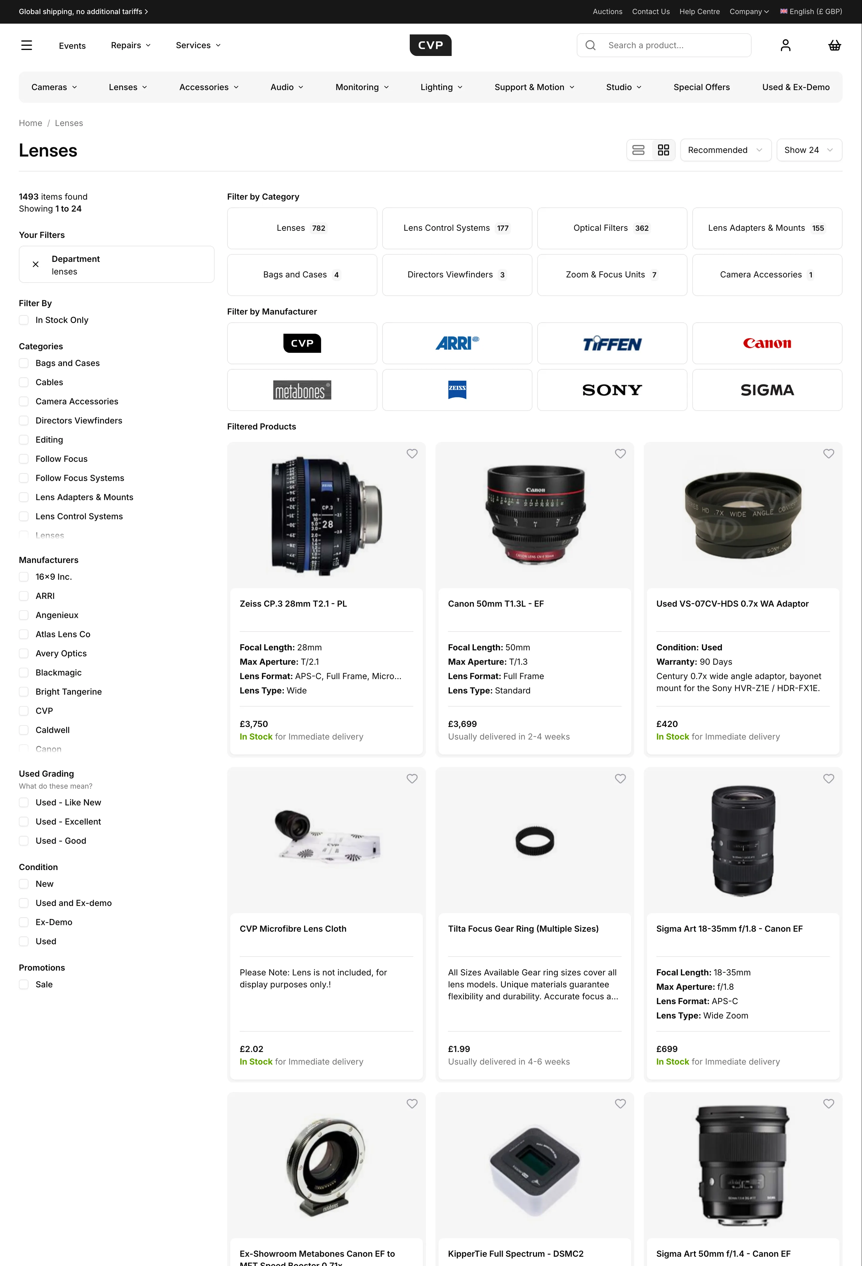 The lenses catalogue: filters, brand tiles and the redesigned product cards