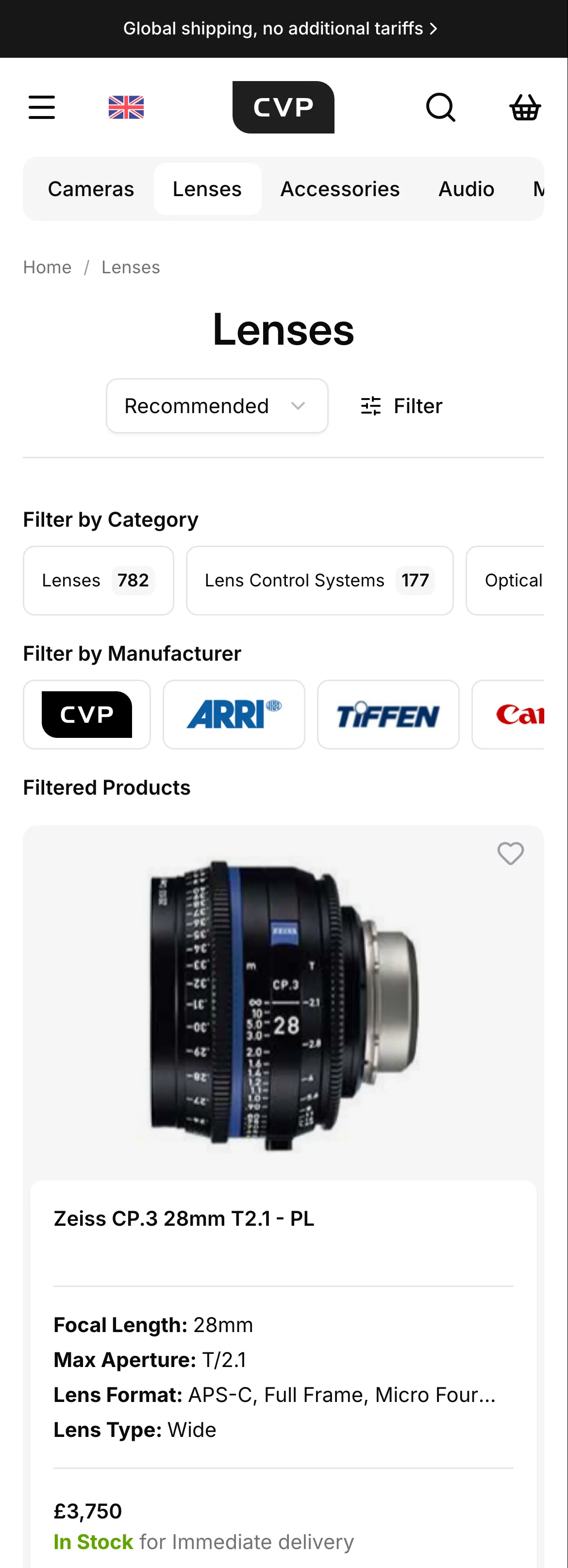 Lenses catalogue on mobile