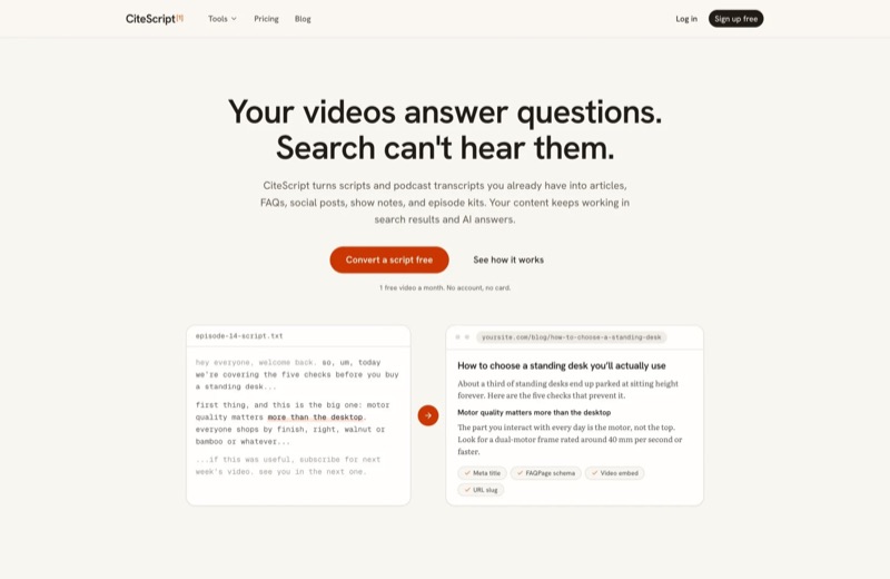 Ask questions of your videos: marketing site and app UI for a SaaS startup.